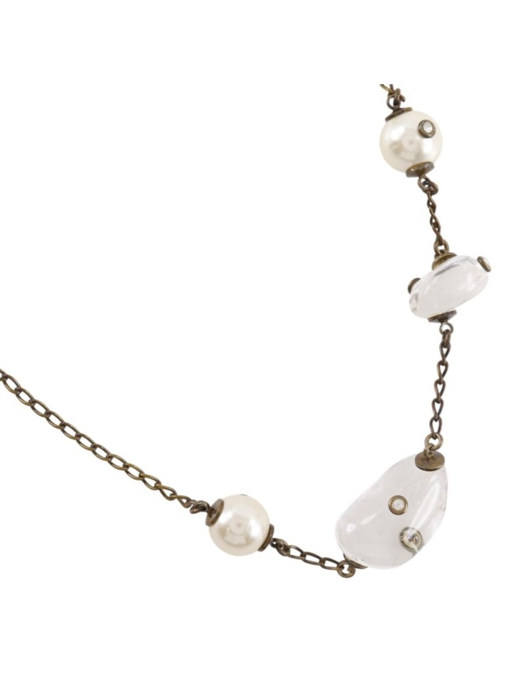 Chanel Clear Stone Gold Plated Faux Pearl 97A Necklace